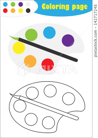 Palette in cartoon style, coloring page, education paper game for the development of children, kids preschool activity, printable worksheet, vector illustration Palette in cartoon style, coloring page, education paper game for the development of children, kids preschool activity, printable worksheet, vector illustration 142717248