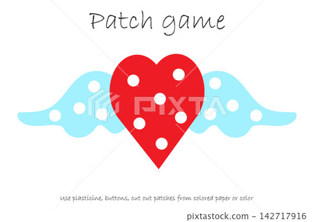 Education Patch game heart for children to develop motor skills, use plasticine patches, buttons, colored paper or color the page, kids preschool activity, printable worksheet, vector illustration 142717916