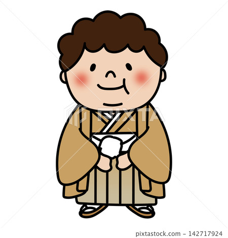 一個胖胖的、捲髮的男孩穿著傳統的日本服裝,參加七五三節(日本兒童的傳統成年禮)。 一個胖胖的、捲髮的男孩穿著傳統的日本服裝,參加七五三節(日本兒童的傳統成年禮)。 142717924
