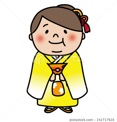 一個穿著傳統七五三服飾的胖胖的小女孩。 142717928