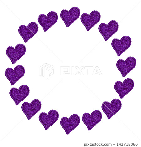 [Purple heart-shaped round frame] Hand-embroidered illustration material 142718060