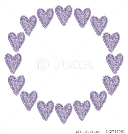 [Purple heart-shaped round frame] Hand-embroidered illustration material 142718061