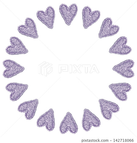 [Purple heart-shaped round frame] Hand-embroidered illustration material 142718066