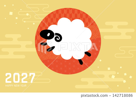 2027 Year of the Sheep: Simple and cute sheep design New Year's card (Japanese pattern) 2027 Year of the Sheep: Simple and cute sheep design New Year's card (Japanese pattern) 142718086