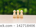 Wooden family figures on table with green background 142718406