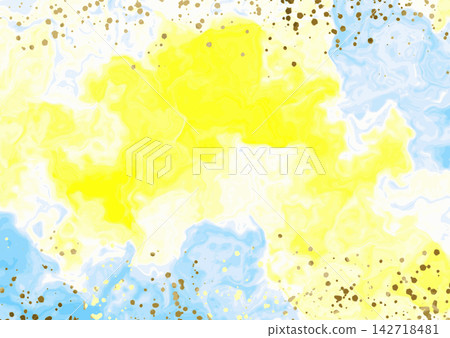 Luxury background with yellow-blue marble and gold splatters Luxury background with yellow-blue marble and gold splatters 142718481
