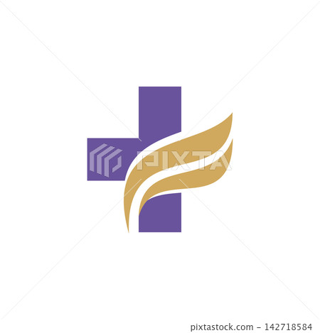 Medical Cross with Golden Swoosh logo Medical Cross with Golden Swoosh logo 142718584