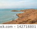 Sun of summer time on sky and sand of beach, landscape 142718801