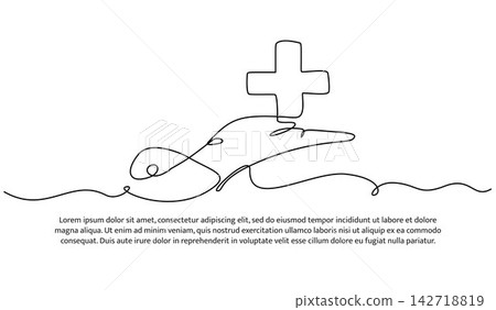 Single line hand with healthcare symbol. Minimalist continuous line. Single line hand with healthcare symbol. Minimalist continuous line. 142718819