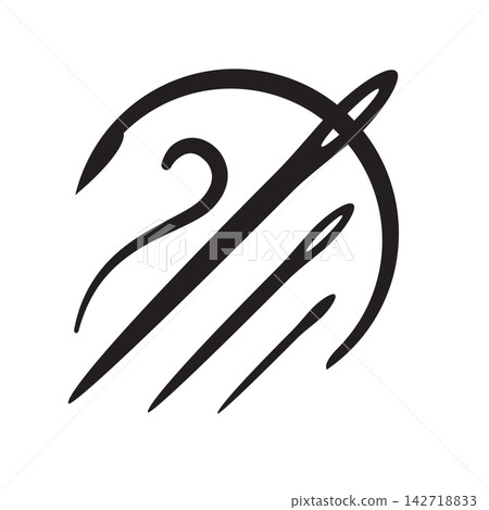 Abstract line art icon representing fast sewing motion with flying needles and swooping thread. Abstract line art icon representing fast sewing motion with flying needles and swooping thread. 142718833