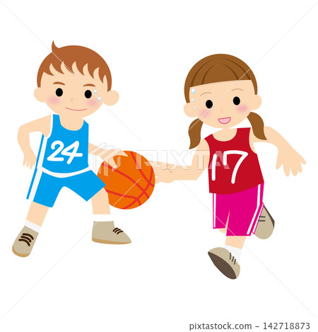 兒童打籃球/迷你籃球的插圖,小學生,俱樂部活動,體育運動,男孩,女孩 兒童打籃球/迷你籃球的插圖,小學生,俱樂部活動,體育運動,男孩,女孩 142718873