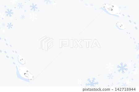 Frame of a rabbit running across a snowfield (horizontal view) Frame of a rabbit running across a snowfield (horizontal view) 142718944