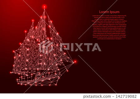 sailing ship from futuristic polygonal red lines and glowing stars for banner, poster, greeting card sailing ship from futuristic polygonal red lines and glowing stars for banner, poster, greeting card 142719082