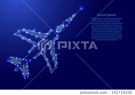 fighter jet aircraft from futuristic polygonal blue lines and glowing stars for banner, poster, greeting card fighter jet aircraft from futuristic polygonal blue lines and glowing stars for banner, poster, greeting card 142719108