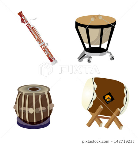世界樂器及打擊樂器插圖集 / 巴鬆管、定音鼓、塔布拉鼓、日本鼓、管樂團 世界樂器及打擊樂器插圖集 / 巴鬆管、定音鼓、塔布拉鼓、日本鼓、管樂團 142719235