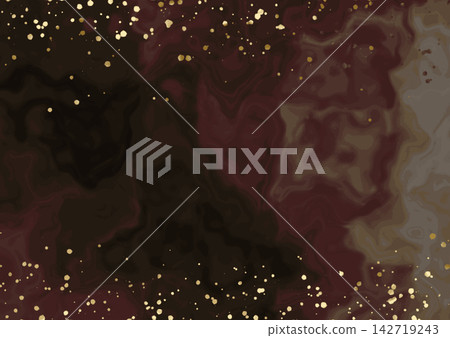 Luxury background of reddish-brown marble and gold splatters 142719243
