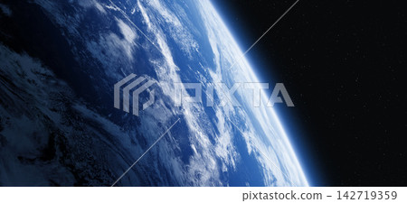 Dramatic curvature of planet Earth in deep space. Dramatic curvature of planet Earth in deep space. 142719359