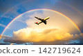 Passenger plane flying over the Rainbow Bridge 142719624