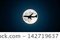 Silhouette of a passenger plane flying across the full moon 142719637