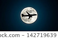 A collaboration between the moon and an airplane floating in the night sky 142719639
