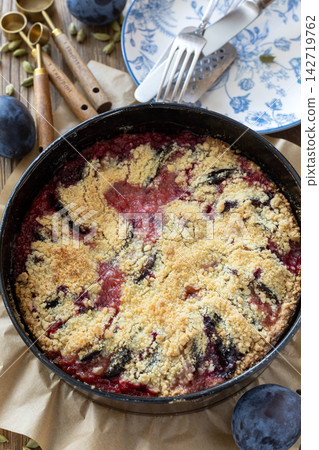 German plum pie and cardamom (Pflaumenkuchen). German plum pie and cardamom (Pflaumenkuchen). 142719762