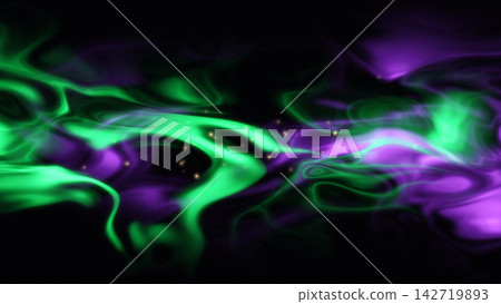 A fiercely swirling expanse of green and purple flames against a black background. A fiercely swirling expanse of green and purple flames against a black background. 142719893