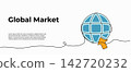 Vector illustration of global market and international business globe. Modern flat design with a continuous line style. 142720232