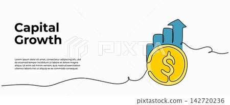 Vector illustration of capital growth and financial success. Modern flat design with a continuous line style. Vector illustration of capital growth and financial success. Modern flat design with a continuous line style. 142720236