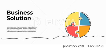 Vector illustration of business solution puzzle. Modern flat design with a continuous line style. Vector illustration of business solution puzzle. Modern flat design with a continuous line style. 142720238