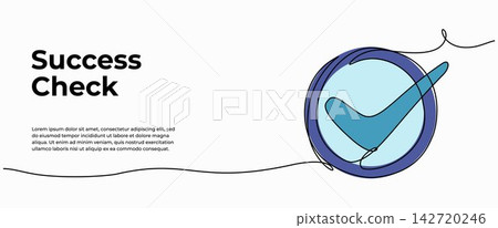Vector illustration of success checkmark symbol. Modern flat design with a continuous line style. Vector illustration of success checkmark symbol. Modern flat design with a continuous line style. 142720246