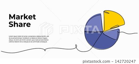 Vector illustration of market share pie chart. Modern flat design with a continuous line style. Vector illustration of market share pie chart. Modern flat design with a continuous line style. 142720247
