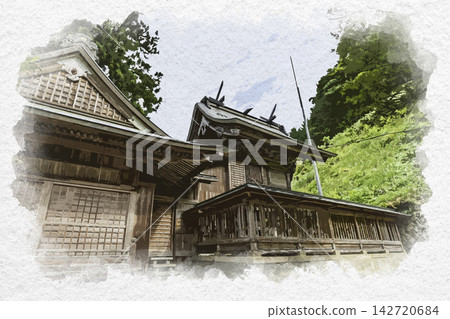 島根縣雲南市菅神社正殿的水彩畫。 島根縣雲南市菅神社正殿的水彩畫。 142720684