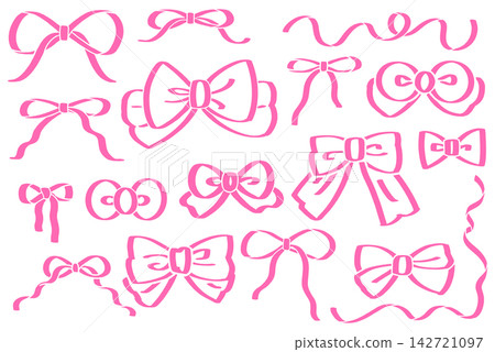 A set of icons featuring a pink ribbon tied in a bow. A set of icons featuring a pink ribbon tied in a bow. 142721097