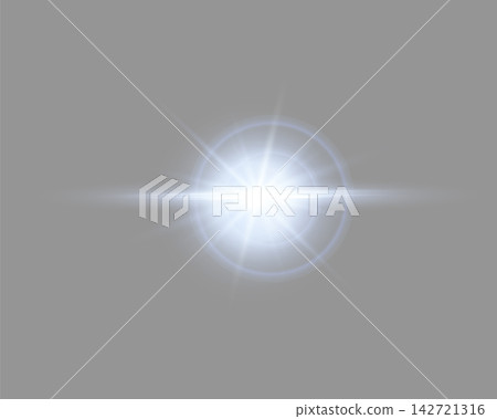 Blue sunlight lens flare, sun flash with rays and spotlight. Glowing burst explosion on a grey background. Vector illustration. Blue sunlight lens flare, sun flash with rays and spotlight. Glowing burst explosion on a grey background. Vector illustration. 142721316