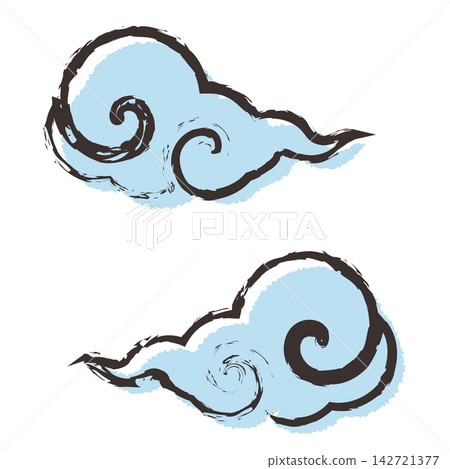 A brush painting of auspicious clouds, light blue. A brush painting of auspicious clouds, light blue. 142721377