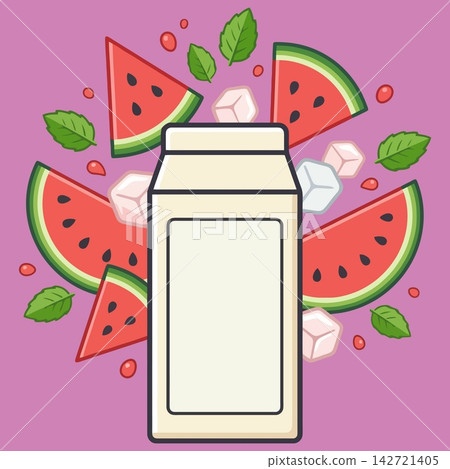 Watermelon Juice Carton with Ice Cubes and Fresh Mint Leaves Watermelon Juice Carton with Ice Cubes and Fresh Mint Leaves 142721405