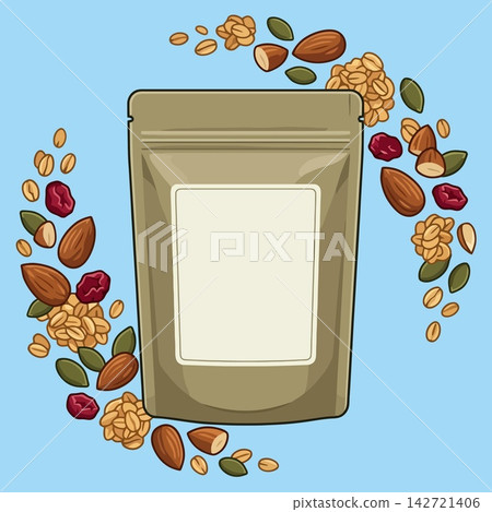 Standup Pouch with Trail Mix Ingredients for Healthy Snack Branding Standup Pouch with Trail Mix Ingredients for Healthy Snack Branding 142721406
