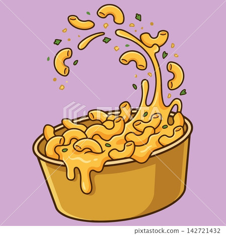 Macaroni and Cheese Flying Out of Bowl Vector Illustration Macaroni and Cheese Flying Out of Bowl Vector Illustration 142721432