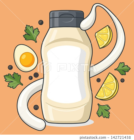 Mayonnaise Bottle with Fresh Ingredients and Lemon Slices Illustration Mayonnaise Bottle with Fresh Ingredients and Lemon Slices Illustration 142721438