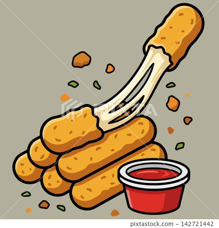 Mozzarella Sticks with Melted Cheese Stretch and Marinara Sauce 142721442