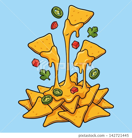 Nachos Cheesy Dip Snack Pile Vector Illustration for Food Design Nachos Cheesy Dip Snack Pile Vector Illustration for Food Design 142721445