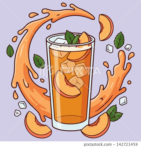 Peach Iced Tea Cocktail with Fruit Slices and Mint Leaves Illustration Peach Iced Tea Cocktail with Fruit Slices and Mint Leaves Illustration 142721459