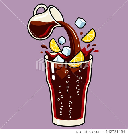 Beverage Pouring into Glass with Ice Cubes and Lemon Slices Beverage Pouring into Glass with Ice Cubes and Lemon Slices 142721464