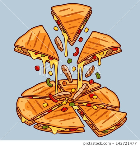 Quesadilla Flying Pieces with Melted Cheese Vector Food Design Quesadilla Flying Pieces with Melted Cheese Vector Food Design 142721477
