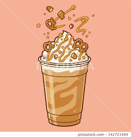Milkshake with Caramel and Pretzels Vector Illustration Graphic Milkshake with Caramel and Pretzels Vector Illustration Graphic 142721484