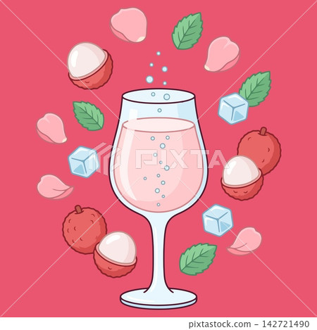 Lychee Cocktail with Fruit and Mint on Pink Background Lychee Cocktail with Fruit and Mint on Pink Background 142721490