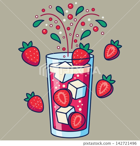 Strawberry Cocktail Splash with Ice Cubes and Floating Fruit Art Strawberry Cocktail Splash with Ice Cubes and Floating Fruit Art 142721496