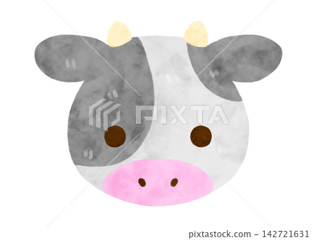 手繪水彩可愛乳牛插圖,帶角,風格化,白色背景。 手繪水彩可愛乳牛插圖,帶角,風格化,白色背景。 142721631