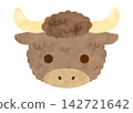 Hand-drawn watercolor cute brown yak illustration stylized material white background 142721642