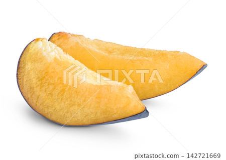fresh blue plum slice isolated on white background 142721669